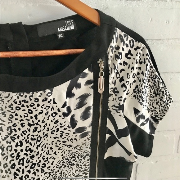 Love Moschino Mini dress Mobwife Animal print Black/Off-White Silk Pockets XXL - Picture 4 of 8